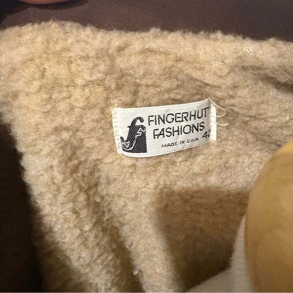 Vintage Brown Faux Suede Sherpa Lined Chore Coat 70s Western / Farm/Rodeo - Picture 7 of 7